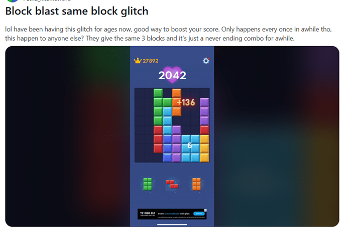 Block Blast Glitch for Super High Score on Reddit