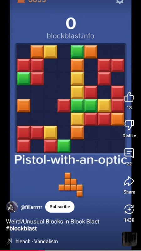 All weird blocks in block blast - Pistol with an optic