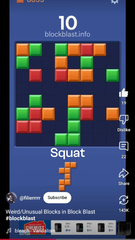 All weird blocks in block blast - Squat